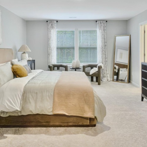 a bedroom with a large bed